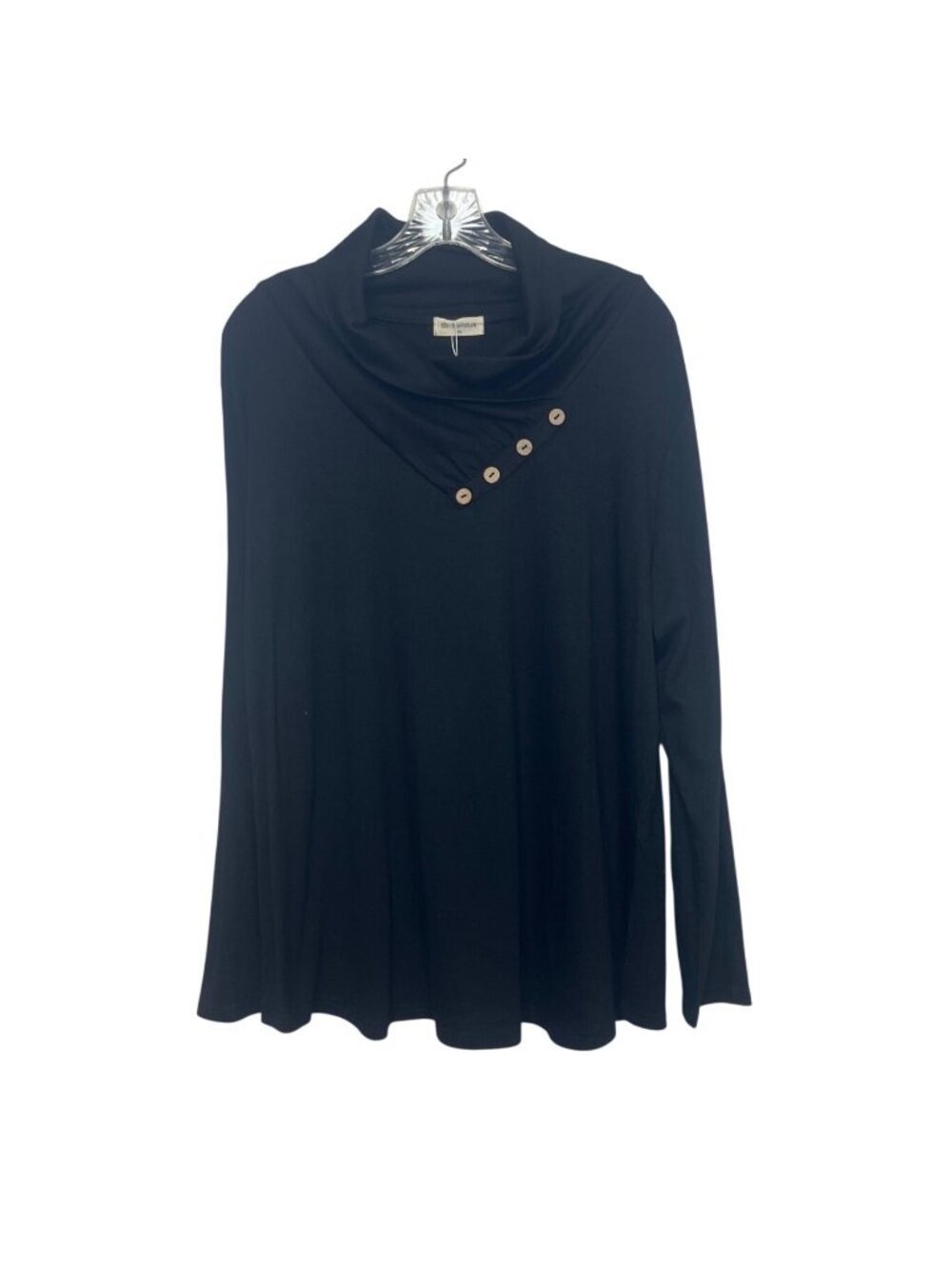 Bulotus Long Sleeve Cowl Neck Top Shirt 2XL Black New Button Accents